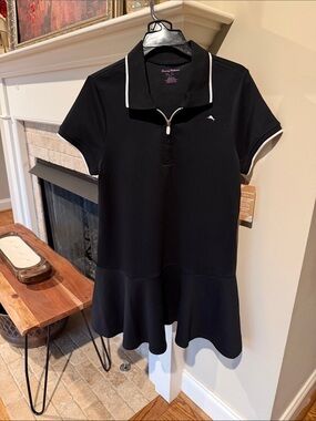 Tommy Bahama Active Black Polo Peplum Dress with White Trim and Shorts NWT